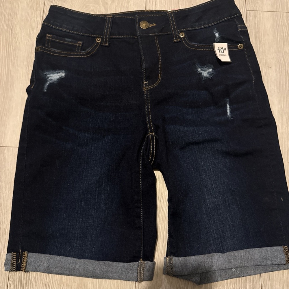 Time and Tru Blue Jean Shorts with Distressed Details